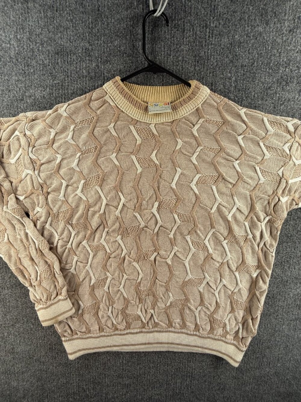 Coogi Australia Large Mens Geometric Australia Cotton Beige Ivory Pullover Knit